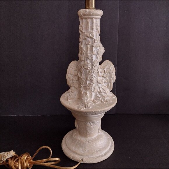 Vtg Underwriters Laboratories Portable Table Lamp Cream Cherub Sitting Plaster? - Picture 6 of 14